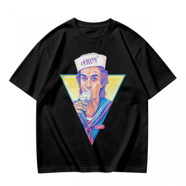Olive T-Shirt with Steve Harrington Scoops Ahoy Ice Cream Graphic