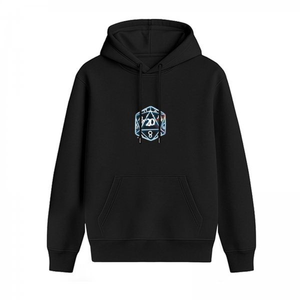 Black Hoodie With D20 Dice Graphic For Tabletop RPG Fans