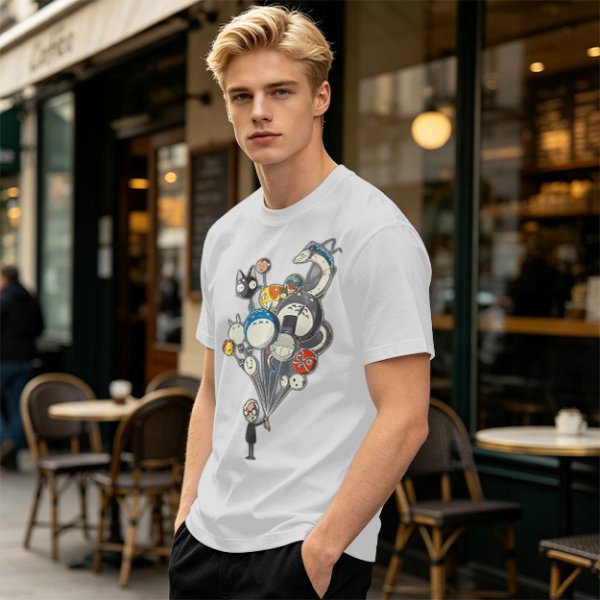 Olive T-Shirt With Studio Ghibli Character Balloon Print