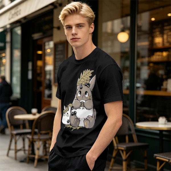 Olive T-Shirt With Cute Totoro And Soot Sprite Anime Print