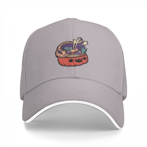 Black Baseball Cap With Halloween Pumpkin Ramen Bowl Graphic