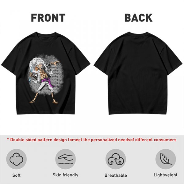 Olive T-shirt with One Piece Gear 5 Luffy Graphic Print