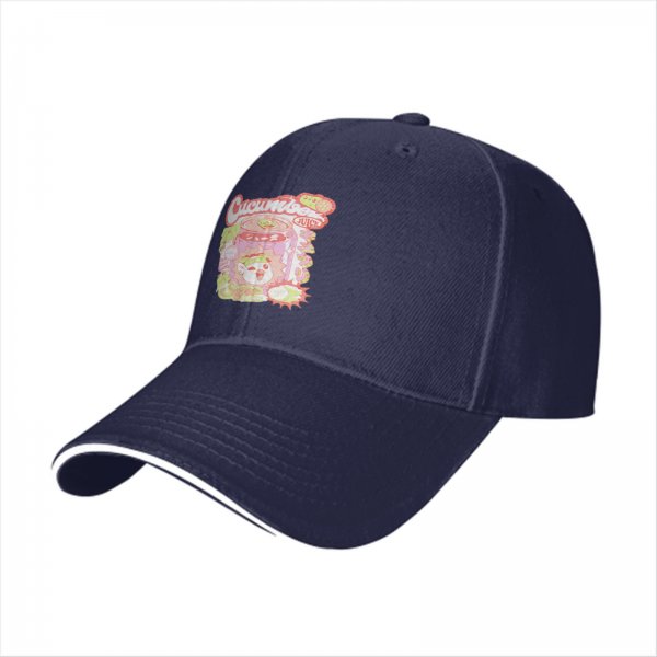 Black Baseball Cap With Pastel Cucumber Themed Graphic Print