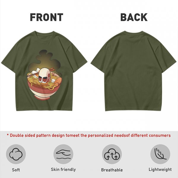 Olive T-Shirt With Skull Ramen Bowl Graphic