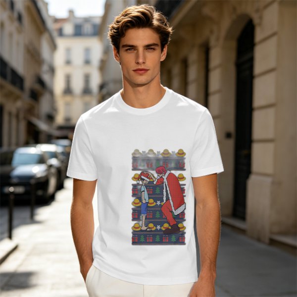 One Piece Luffy and Shanks Christmas Themed Graphic T-Shirt