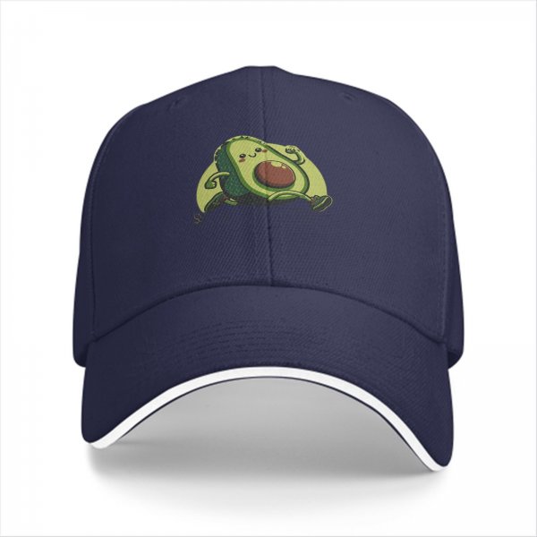 Black Baseball Cap With Cute Running Avocado Graphic