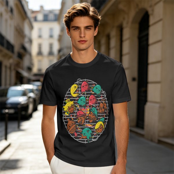Gaming Character Grill Graphic Olive T-Shirt