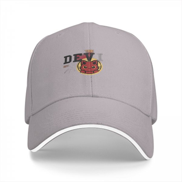 Black Baseball Cap With Cute Red Devil Cat Graphic Design
