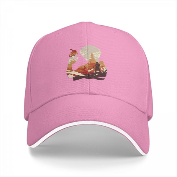 Black baseball cap with anime silhouette graphic of two characters