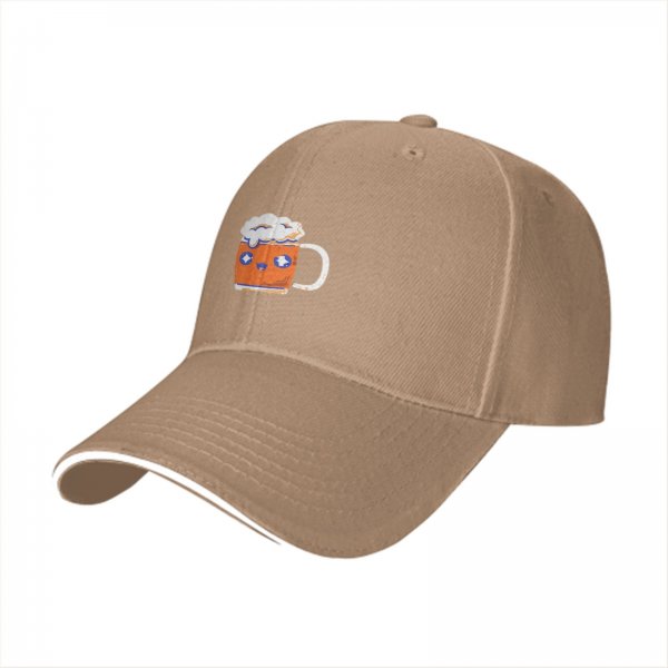Black baseball cap with cute cartoon beer mug graphic