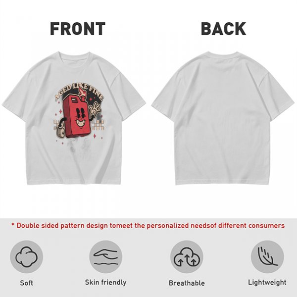 Olive T-Shirt with Retro Cartoon Gas Can 'Aged Like Fine' Print