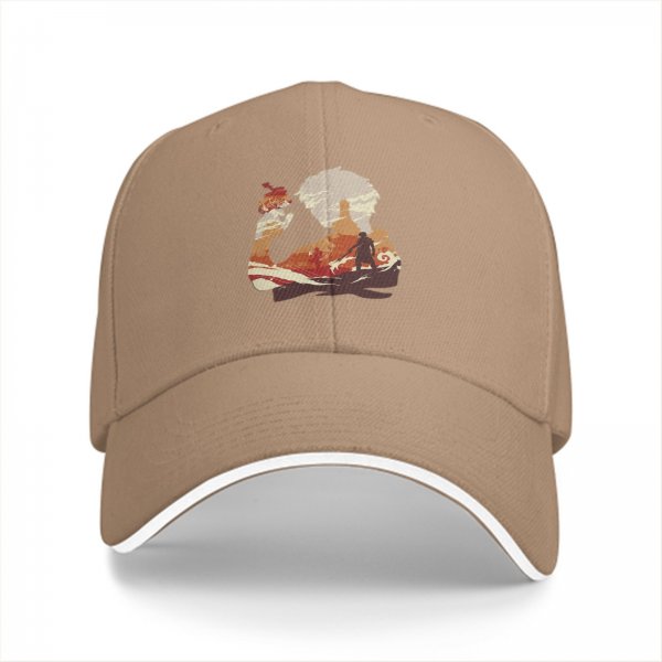 Black baseball cap with anime silhouette graphic of two characters