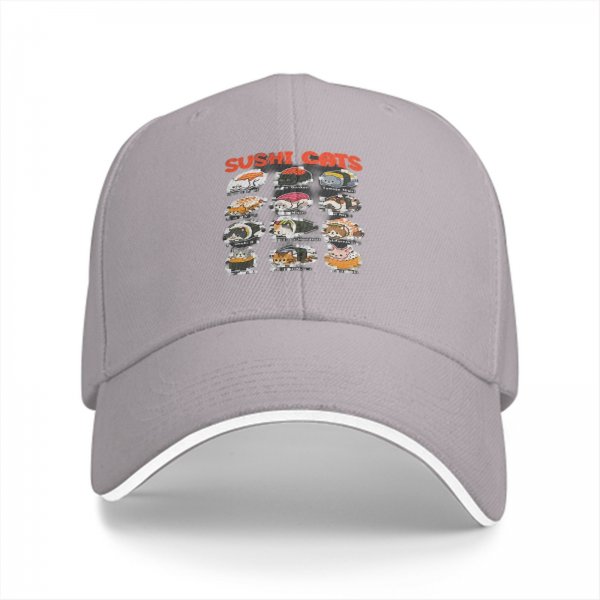 Black baseball cap with sushi cats graphic print