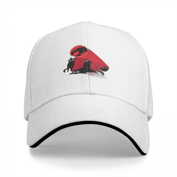Black Baseball Cap With Playful Black Cat Red Thunder Cat Logo Print