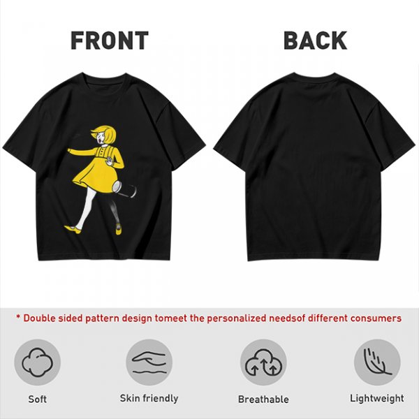 Olive Green T-Shirt With Whimsical Yellow Girl Graphic Print