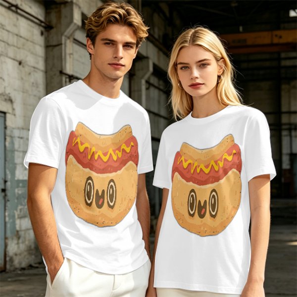 Olive T-Shirt With Cute Cartoon Hot Dog Graphic Print