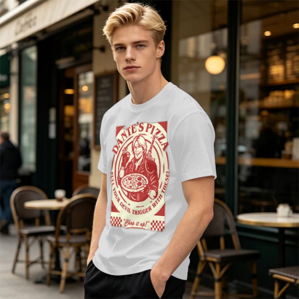 Dante's Pizza Devil Trigger Themed Graphic T-Shirt