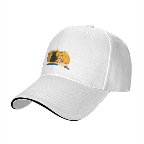Black Baseball Cap with Cat and Shiba Inu Graphic Print