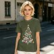Olive T-Shirt With Cute Cat Christmas Tree Holiday Print