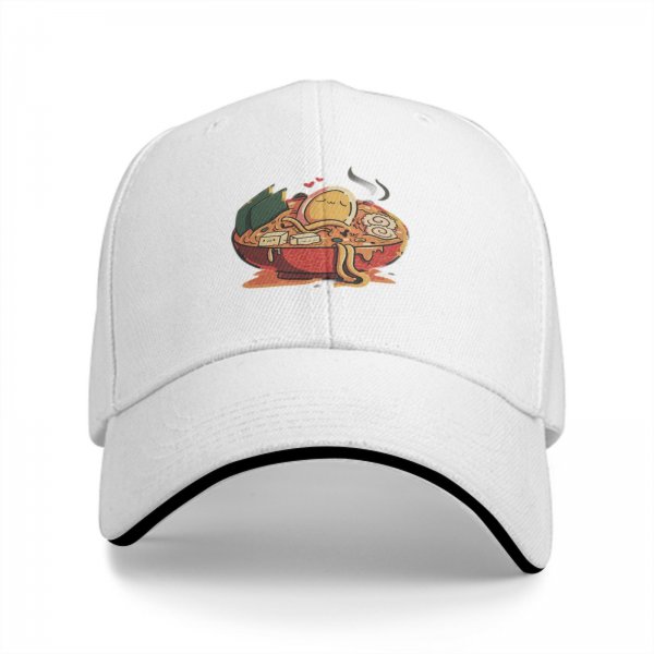 Black Baseball Cap With Cute Ramen Bowl Graphic Design