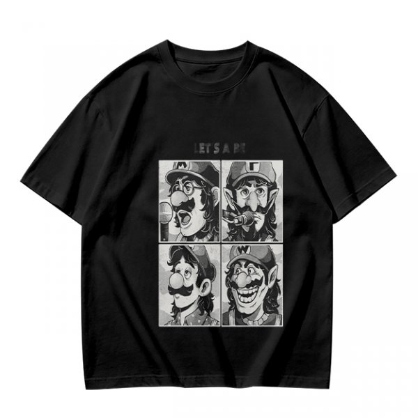 Olive T-Shirt with Retro Mario Brother Character Grid Art