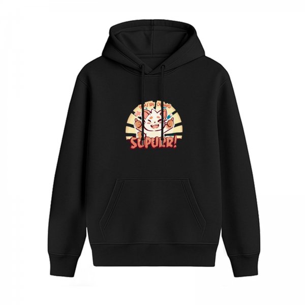 Black Hoodie With Cheering Cat 'You're Doing Supurr!' Graphic