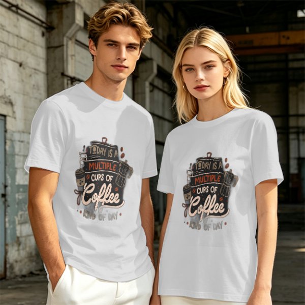 Olive green t-shirt with coffee themed 'Today is a multiple cups of Coffee' print