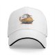 Black baseball cap with anime fire demon ramen bowl graphic