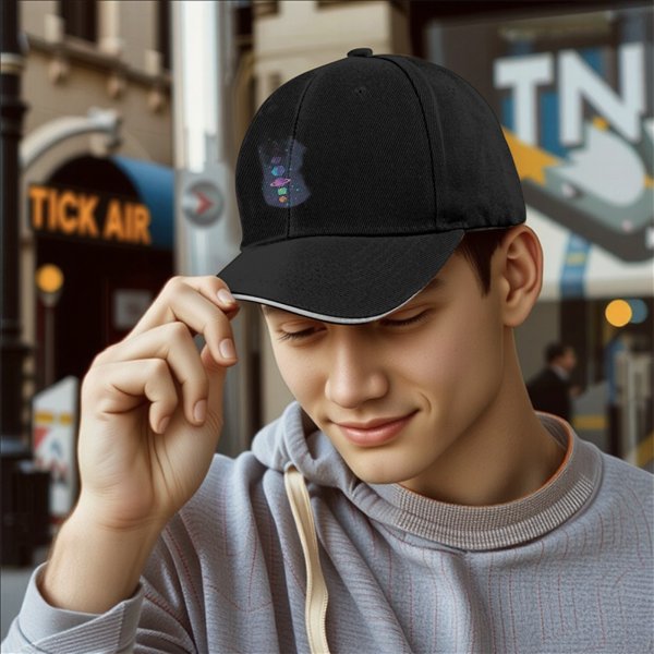 Black Baseball Cap With Galaxy Dice Print For Tabletop Gaming Fans