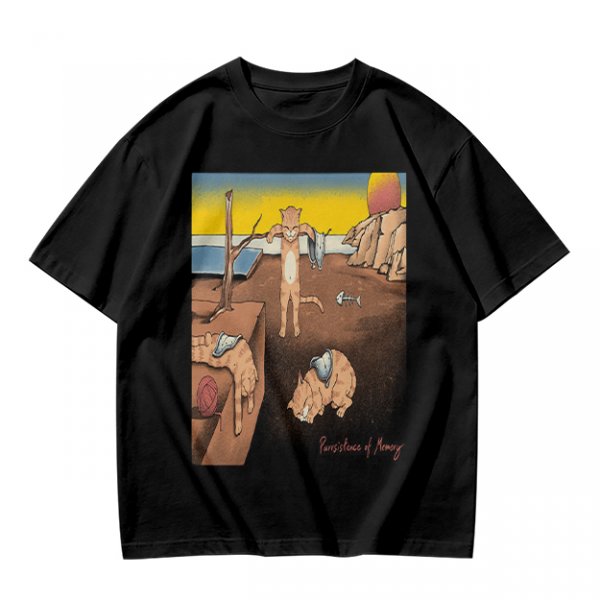 Olive T-Shirt With Surreal Cat Art Print