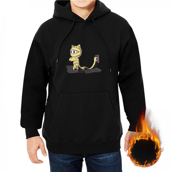 Black Hoodie With Cute Mummy Cat Graphic Design