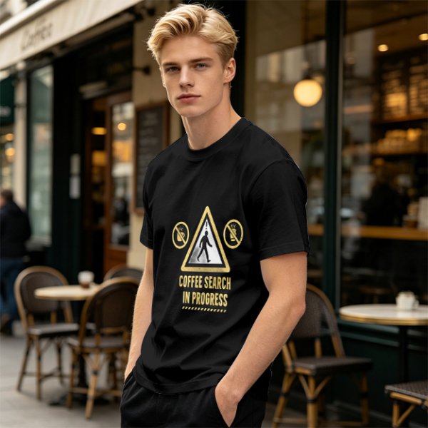 Olive T-Shirt With Coffee Search In Progress Warning Print