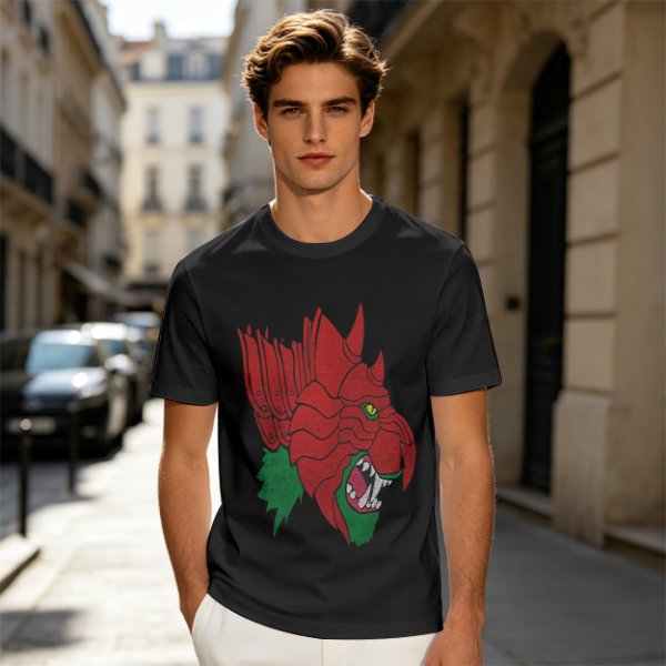 Olive T-Shirt With Fierce Armored Beast Head Graphic
