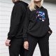 Black hoodie with anime witch and cat window print
