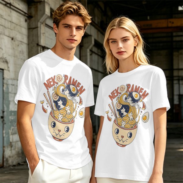 Neko Ramen Cat Bowl Graphic T-Shirt Design