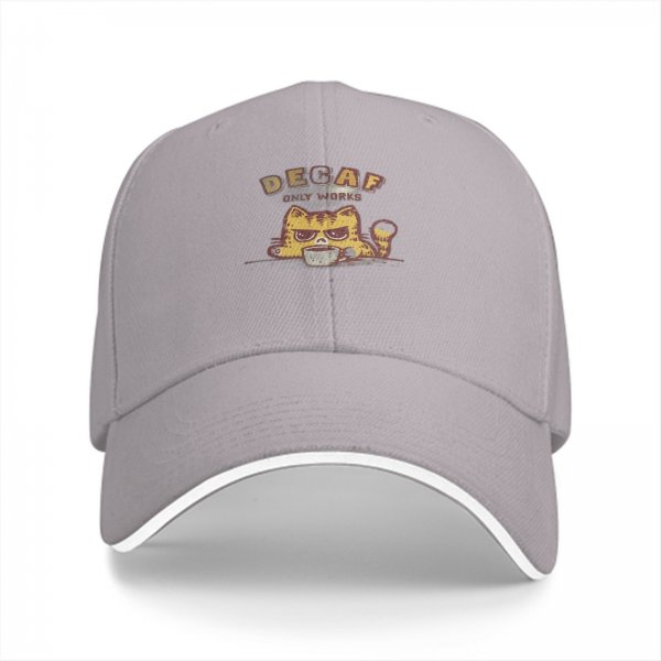 Black baseball cap with grumpy cat decaf coffee print