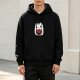 Black Hoodie With Cute Cat Holding D20 Dice Print