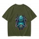 Olive T-Shirt With Octopus Skull Graphic Print