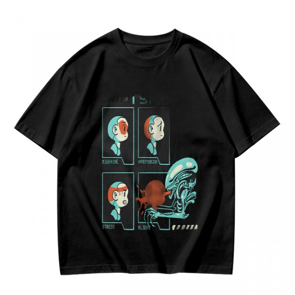 Olive Graphic Tee With Alien Stress Headache Themed Art