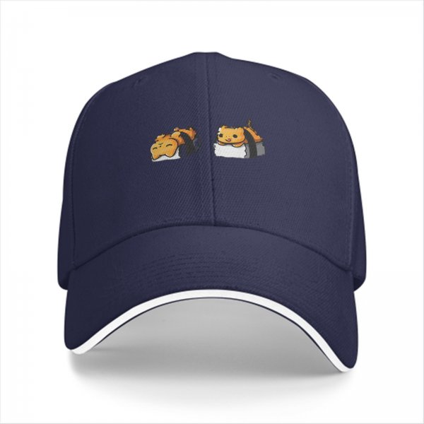 Black Baseball Cap With Cute Sushi Cat Graphic Prints