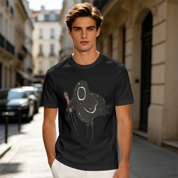 Olive T-Shirt With Dark Crow Holding Knife Graphic Print
