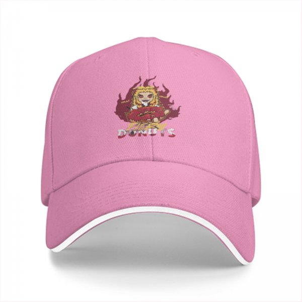 Black Baseball Cap With Fiery Donuts Anime Character Print
