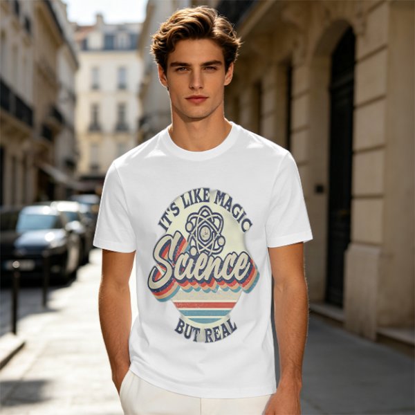 Olive T-Shirt With 'It's Like Magic Science But Real' Retro Print