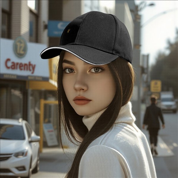 Black Baseball Cap With Small Embroidered Sun Design