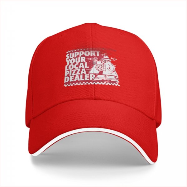 Black Baseball Cap With Support Your Local Pizza Dealer Print