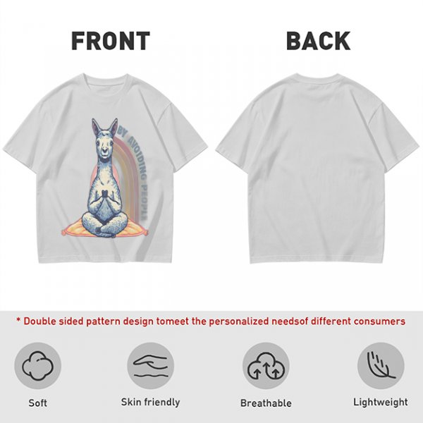 Olive T-Shirt With Meditating Llama Rainbow Graphic