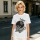 Olive T-shirt with skeleton relaxing in coffee cup graphic