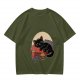 Olive T-Shirt with Relaxed Black Cat Gaming Snack Print