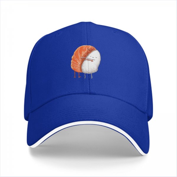Black Baseball Cap With Cute Salmon Sushi Character Print