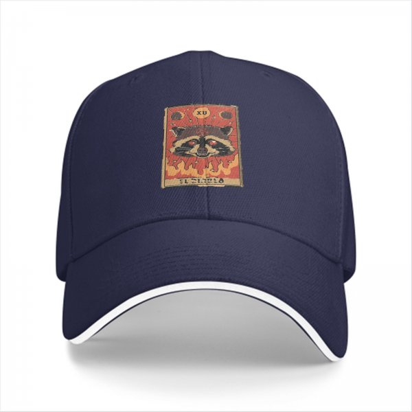 Black Baseball Cap With Raccoon Tarot Card Graphic